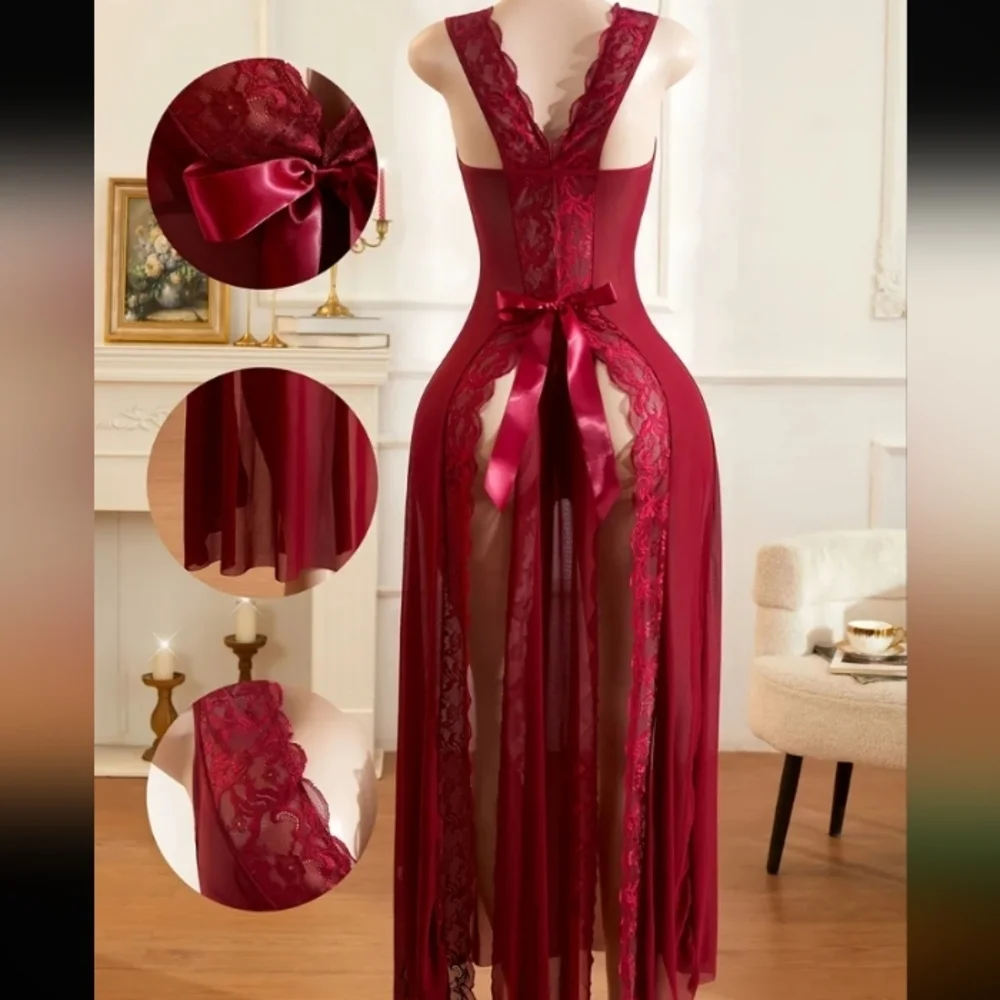 Elegant Burgundy Lace Nightgown